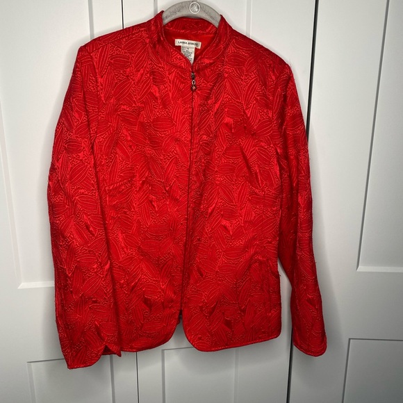 Laura Ashley Jackets & Blazers - Laura Ashley Mock Neck Floral Embroidered Zip Blazer Jacket Women’s Size Small